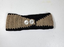 Handmade Crochet Black And Tan Reversible Button Head Band Ear Warmers