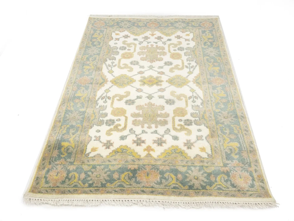 Handmade Green Oushak Chobi Oriental Rug Floral Carpet Bathroom Décor 4X6 ft - Image 4 of 4