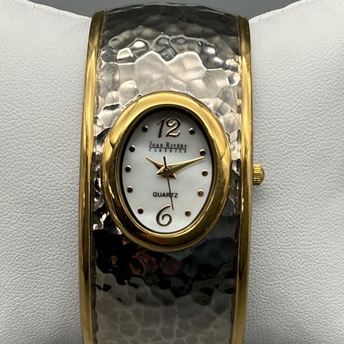 Joan Rivers Classics Womens Watch 28mm Hammered Silver Open Cuff New Battery