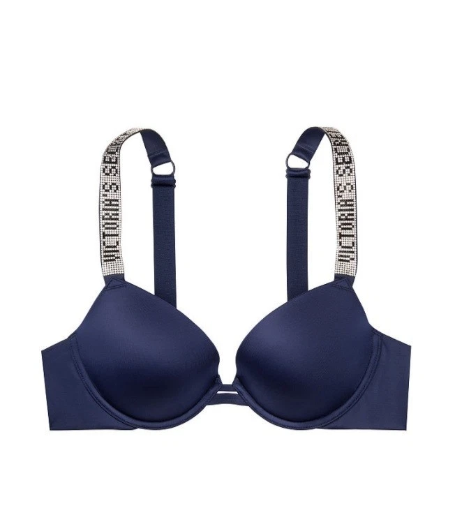 Sujetador Victoria's Secret VS Muy Sexy Azul 32DD Push-Up Estrás Rayas Foto 2 de 4