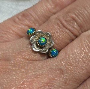 Sweet Floral Sterling Silver Lab Opal Two-Tone Ring