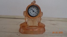 Walther Glass Art Deco Table Clock Pink Pressed Glass Very Good Condition Clock Runs Short