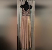 Anthropologie BHLDN Women’s Size 6 Blush Beaded Sequin V-Neck Long Maxi Dress