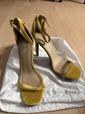 Miss AGL Yellow Velvet Strappy Stiletto Heels with Ankle Strap Buckle