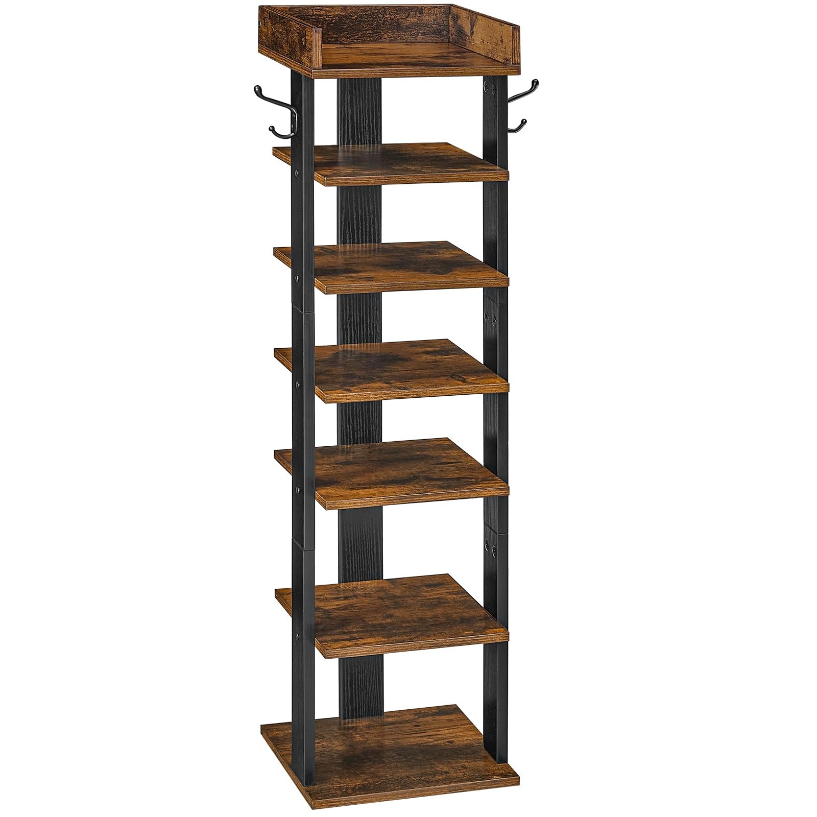 7-Tier Vertical Wooden Shoe Rack for Entryway Storage Organizer