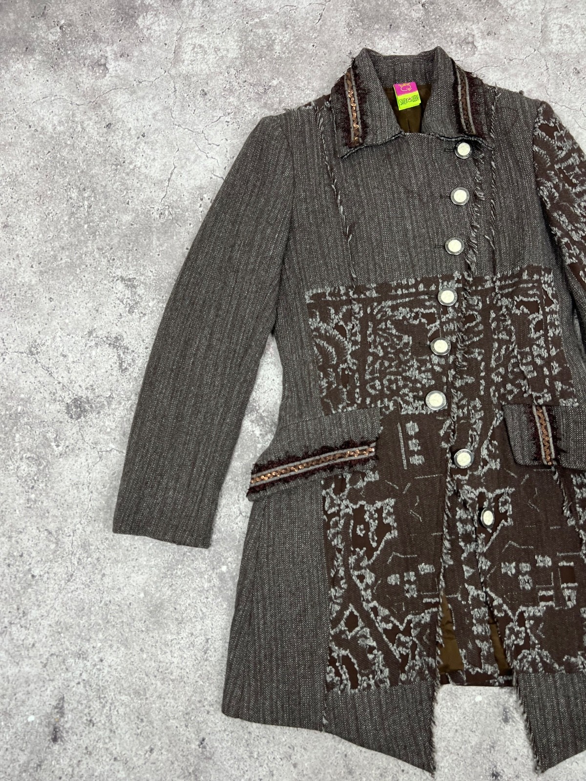 Save The Queen Patchwork Wool Coat Assymetric Bro… - image 2