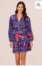 NWT Adrianna Papell Size 4 Navy Multi Paisley Floral Flounce Mini Dress $149