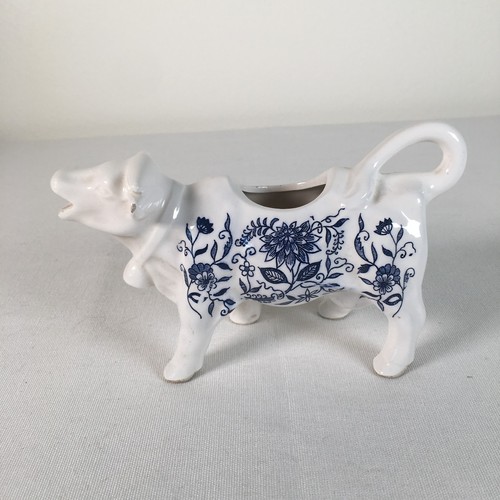 Vintage Moo Kuh Milchkännchen Keramik weiß blau Blumenmuster Milch Sahnekännchen - Bild 1 von 8