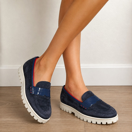 Pas de Rouge Made Italy Lug Loafers Navy Blue Suede Platform EU 40 US 9.5