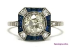 2.25Ct Sapphire Art Deco Lab Created Diamond Vintage Ring 14K Gold Over Engraved
