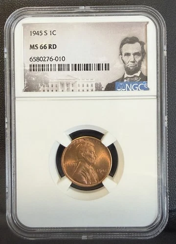 1945 S MS66 RD LINCOLN WHEAT PENNY/CENT GRADED NGC 1C S MINT COPPER COIN