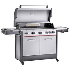 Gasgrill 5 Brenner Grillwagen BBQ Edelstahl Seitenkocher Grill Gas Silber HAMSON