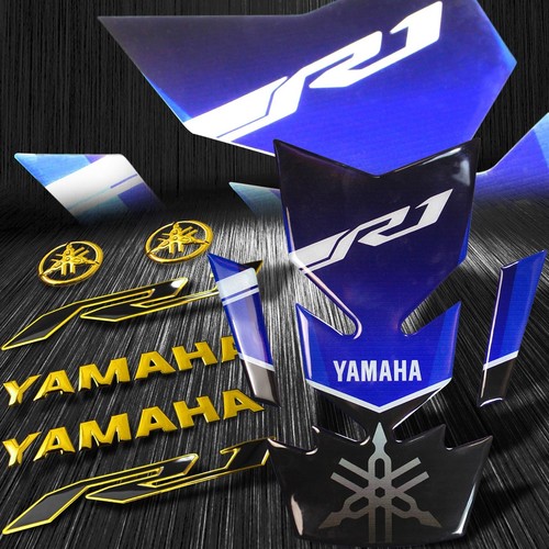 Blue Reflective R1 Fuel Tank Pad+Chrome Gold 8