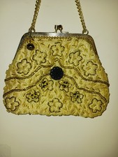 Vintage Richere Evening Bag / Purse / Gold Beads Flowers / Kitch