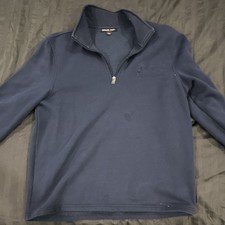 Michael Kors Men  s Navy Fleece 1/4 Zip Mock Neck Logo Pullover Sweatshirt L