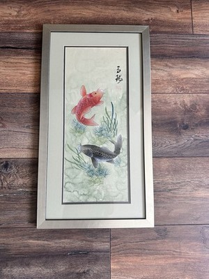 Japanische Suzhou Seidenmalerei von zwei Koi Karpfen