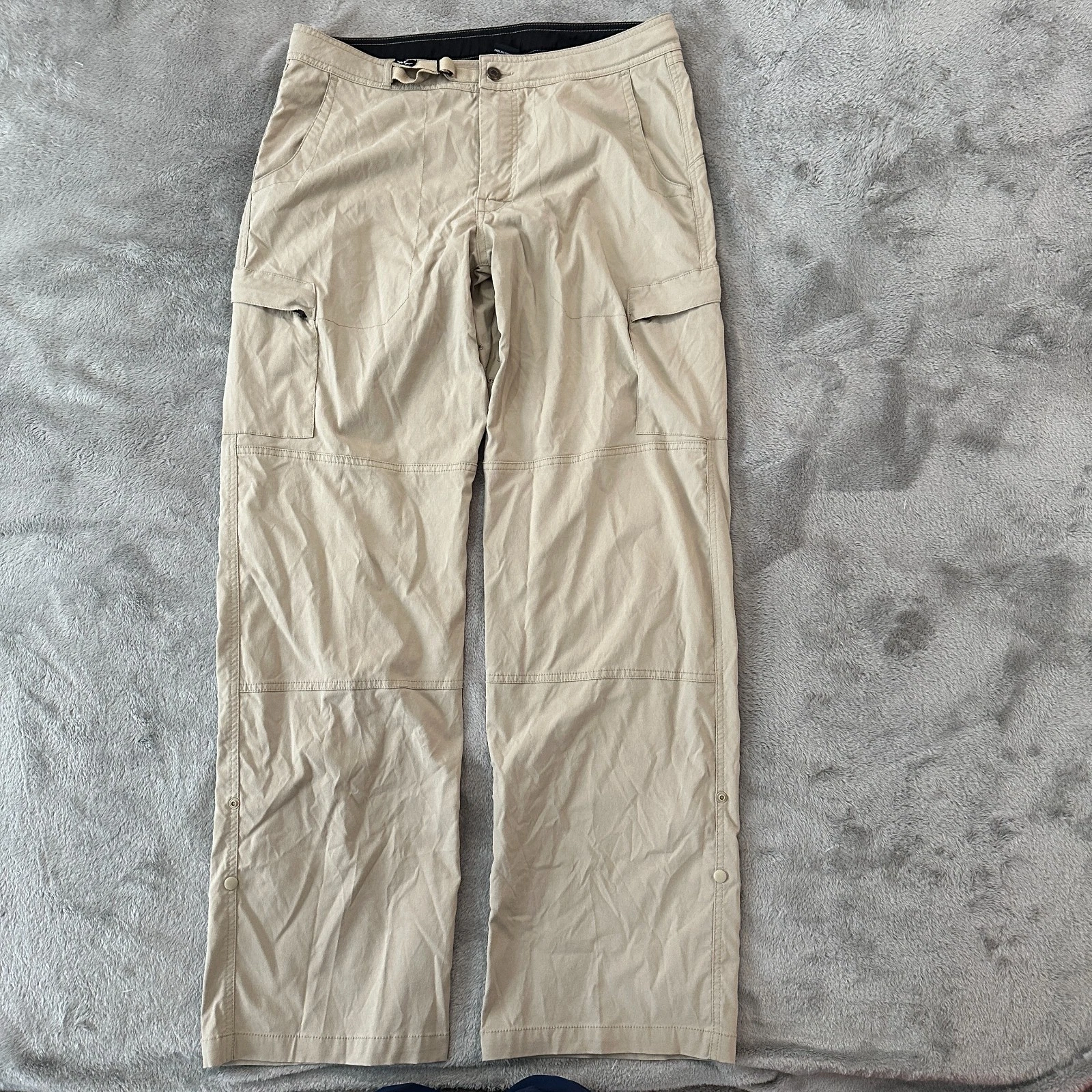 Prana Outdoor Hiking Pants Straight Leg XL Convertible Roll Up Camping Beige