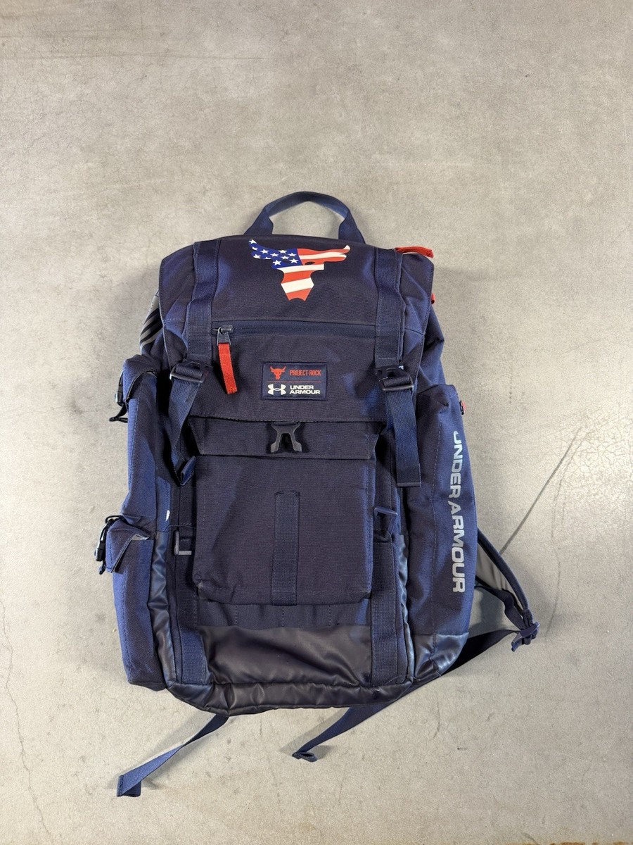 Under Armour Project Rock Hiking Backpack Navy American Flag Bull