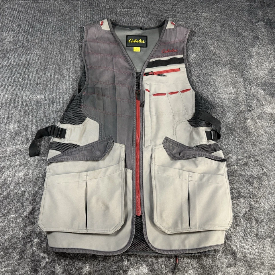 Cabelas New Era Hunting Shooting Vest Mens Medium Gray Full Zip Mesh Outdoors - Image 2 of 4