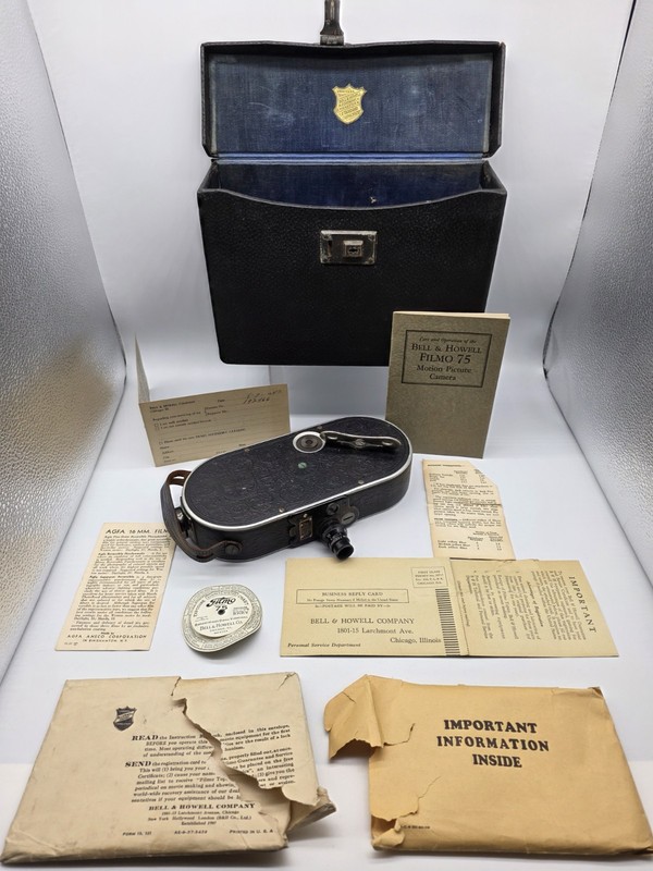B&H Filmo Field Model 16mm Camera Ebony Black Scroll Case Receipt Manual 1937