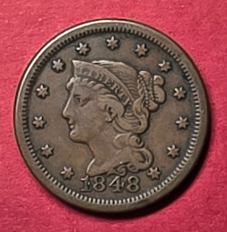 1848 US Mint – 1c Large Cent – VG - Details