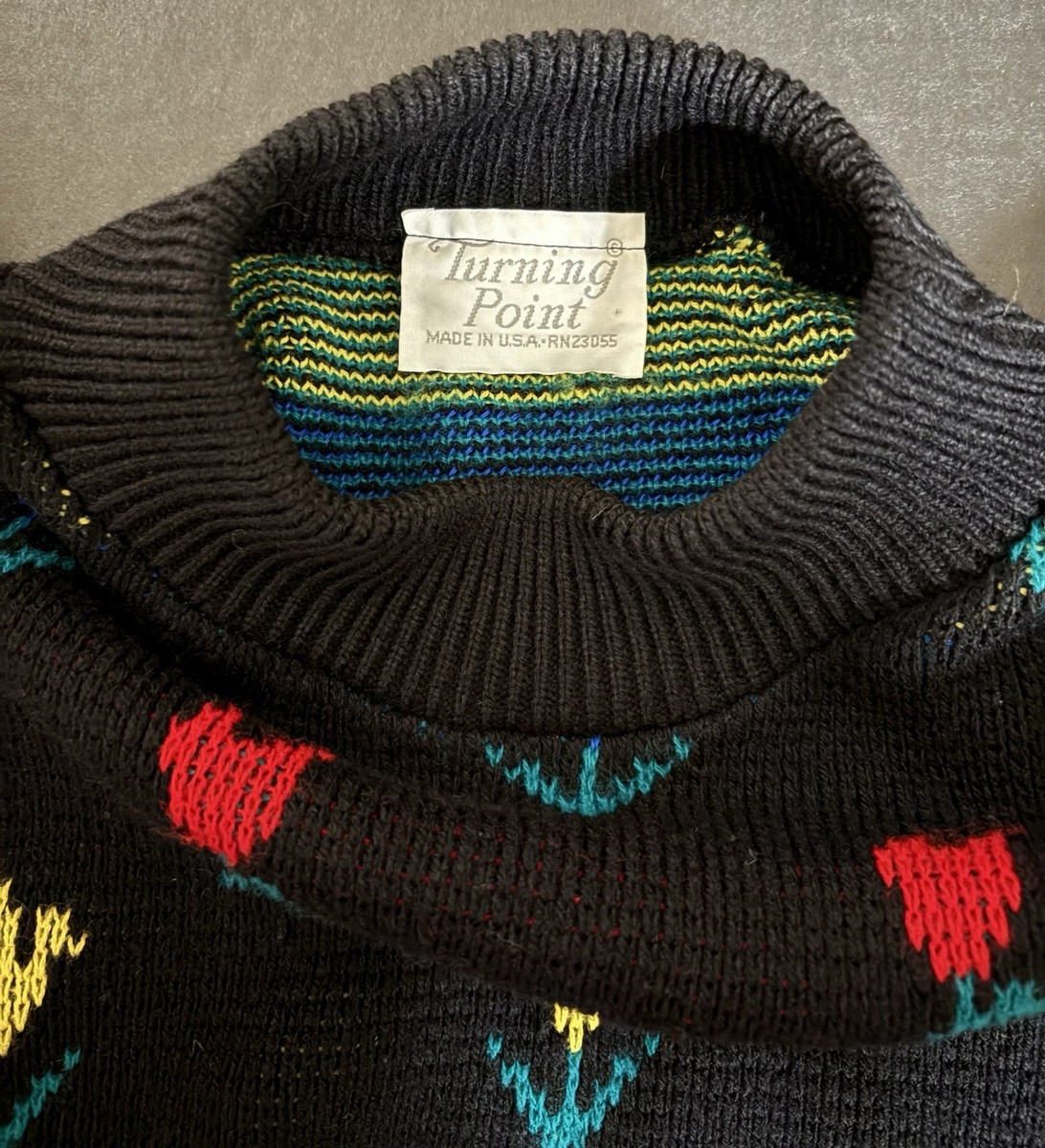 トップス vintage broken border sweater Vintage 80's Turning Point Tulip Acrylic SWEATER Red Blue Yellow