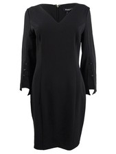 DKNY Women's Embellished Bell-Sleeve A-Line Dress (6, Black)