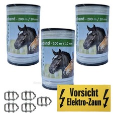Weidezaunband 10 mm  4 Niro +5 Verbinder+1 Warnschild  600 Meter weiss