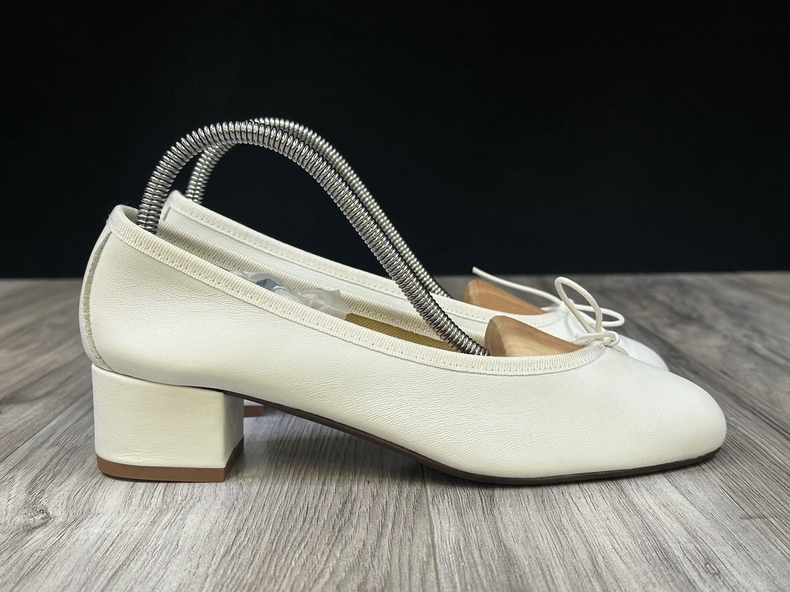 DUNE LONDON Ballerette Roma Aventino White Leather Ballet Flats W Heel Womens Size 6 IT36
