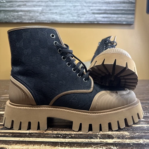 Gucci GG Supreme Bottes en cuir toile femme beige noir UK7/US8