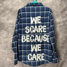 Cakeworthy Disney Pixar Monsters Inc Flannel Shirt Mens M We Scare Blue Plaid