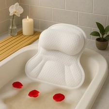 Luxury Bath Pillow for Tub   4D Air Mesh Cushions with Non-Slip Suction White