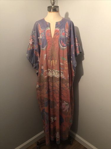 Vintage J. Peterman Mystic Thai Print Maxi Cotton Kaftan MuuMuu One Size Boho