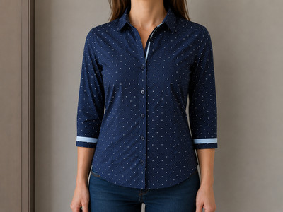 Bluse 3/4 Arm dunkelblau weiße Punkte Oodji Gr. S / 36