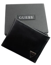 Guess Men's Leather Credit Card Id Wallet Passcase Bifold Black 31GU22X030