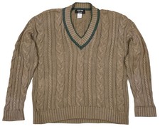 VTG 90s San Francisco USA Made Olive Green Cotton Cable Knit Tennis Sweater M