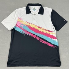 Chubbies Polo Shirt Mens Small White Black Neon Brushstroke Golf Performance S