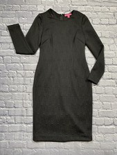 Betsey Johnson Sheath Dress Size 4 Black Textured Long Sleeve Stretchy Career