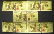 5 New Style Blue Stripe GOLD 24K 100 Dollar Novelty Bills Sharp FREE SHIPPING!