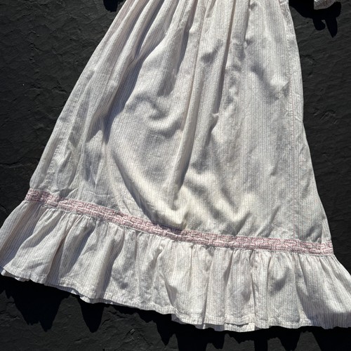 Antique Victorian Cotton Pink Striped Puff Sleeve Greek Key Print Dress Gown - Picture 7 of 13