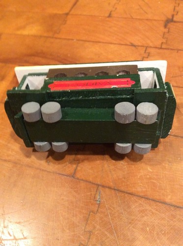Godiva Chocolate Wooden Trolly Vintage Holiday Green & red 4" X 2 1/2” - Picture 4 of 6
