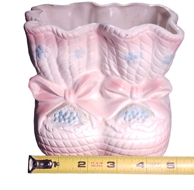 VTG Mid Century Relpo Pink Glazed Baby Booties Planter #1352