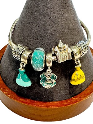 PANDORA DISNEY 925 STERLING PRINCESS ARIEL BELLE CASTLE MURANO