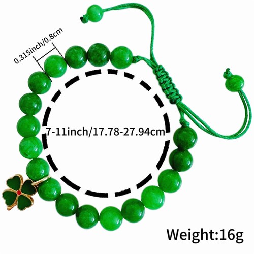 Green Nature Stone Clove Bracelet Four-Leaf Clover Female Heart Charm Clover ... - Picture 3 of 6