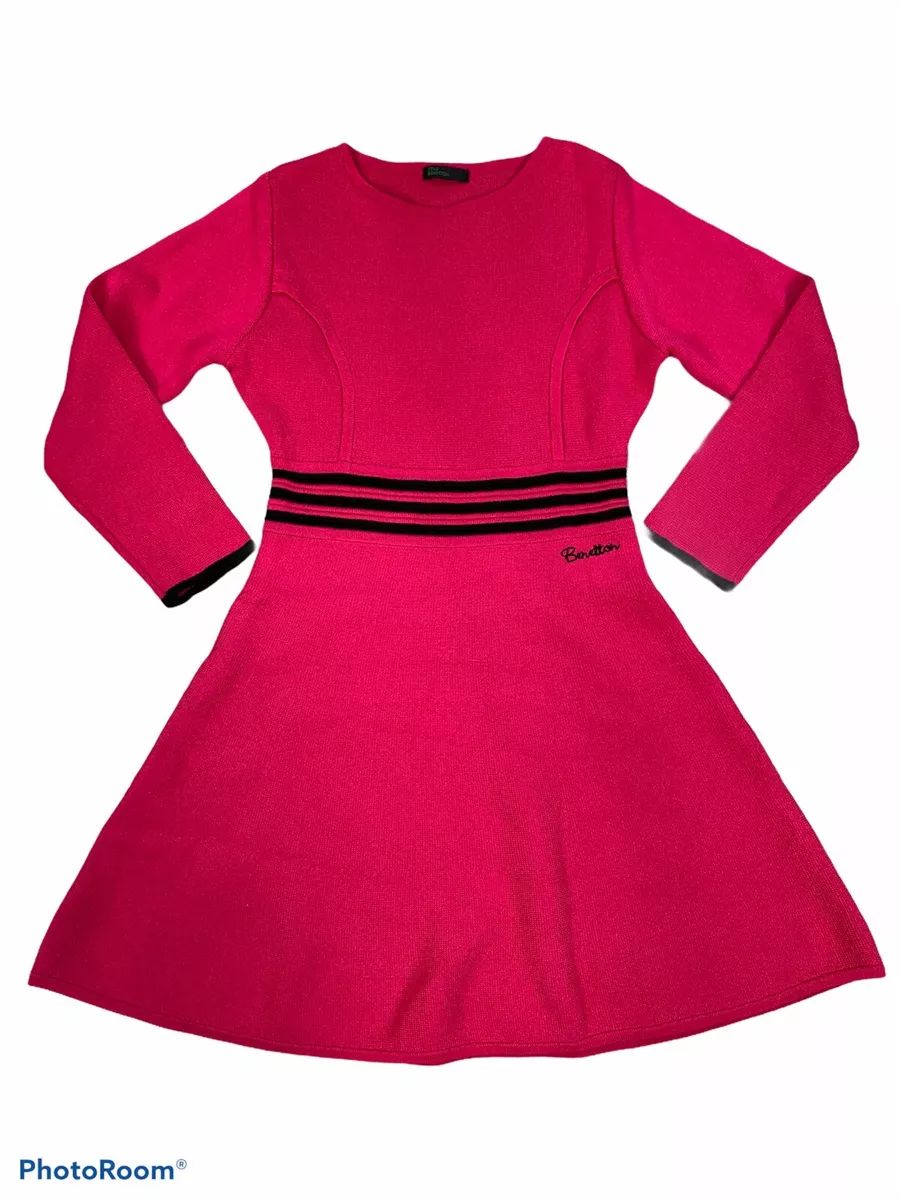 United Colors of Benetton Fit And Flare Pink Dress Sz 5 Long Sleeve