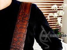 Wide brown burnt Long Leather Guitar Strap Custom Bass Guitar Electric Steampumk
