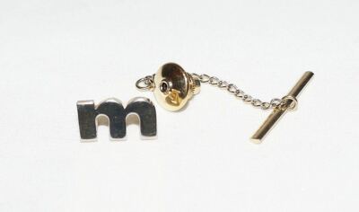 Vintage Initial Letter M Tie Tack with Safety Chain