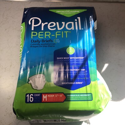 Prevail Adult Diapers Size MEDIUM PER-FIT 16 Count MAXIMUM PLUS Absorbency