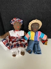 Vintage Brown Rag Female & Male Cloth Dolls  Fabric Body  Painted face Jamaica