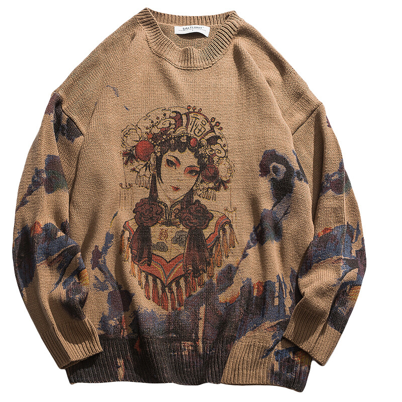Mens Chinese Ethnic Knit Sweater Jumper Thermal Pullover